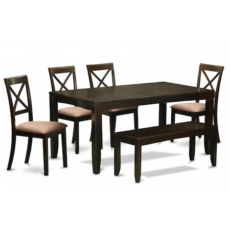 East West Furniture 6 Piece Kitchen Table With Bench-Table With Leaf 4 Kitchen Dining Chairs and Bench LYBO6-CAP-C